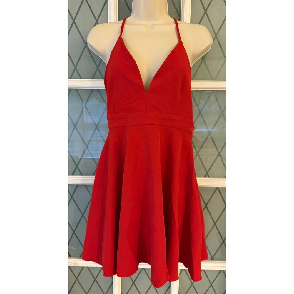 Zara | V-Neck Spaghetti Strap Mini Red Skater Dress | Size M | Fit & Flare - Picture 2 of 10